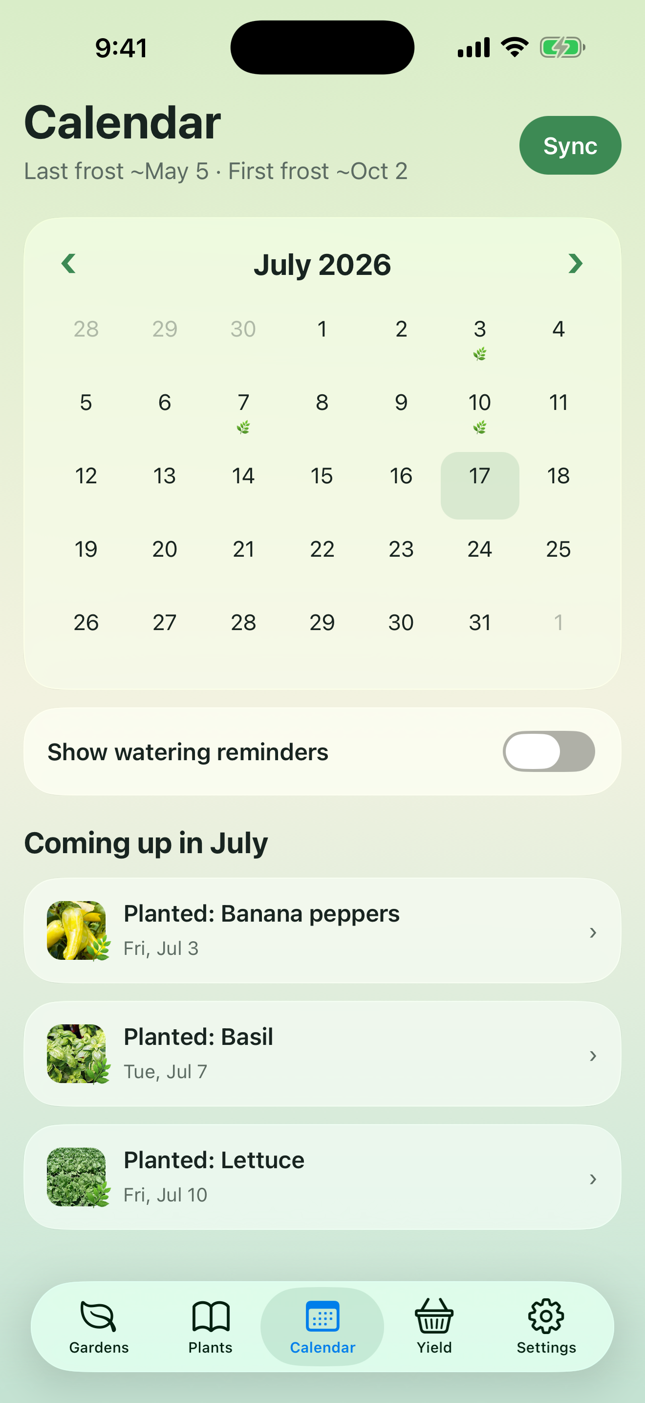 Planting calendar